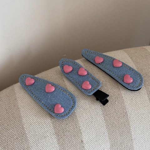 Süße Vintage Denim Stoff Herz Haarklammern Für Damen Koreanischen Stil Harz Herz Dekor Legierung BB Clips Seiten Haarspange Zubehör
