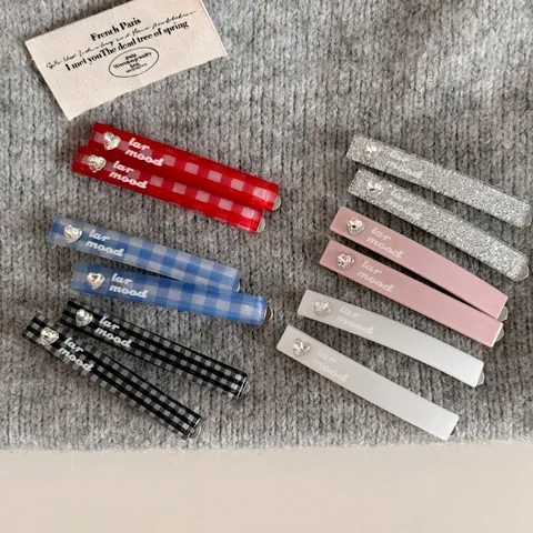 Pince à Cheveux Douce en Forme de Cœur avec Strass Gingham Style Coréen Imprimé de Lettres Accessoire de Cheveux pour Femmes