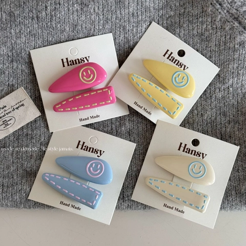 Colorful Dopamine Style Geometric Hair Clips Mixed Materials Sweet Smiley Face Cute Bangs Clips Enamel Hair Accessories