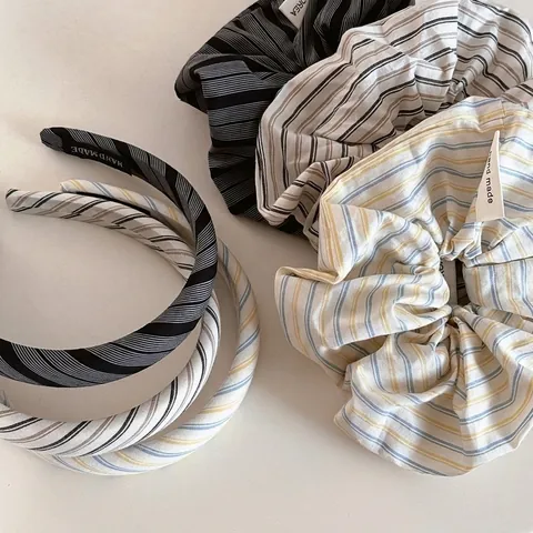 Striped Fabric Wrapped Headband Elegant Korean Style Cloth Hair Band Handmade Vintage Scrunchie Soft Hair Tie For Women Girls Decorative Headwear