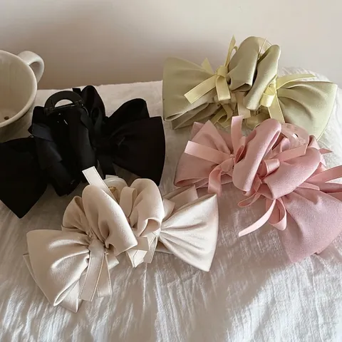Elegant Large Satin Bow Hair Claw Clip For Women Sweet Simple Solid Color Hair Accessories For Thick Hair Daily Headwear