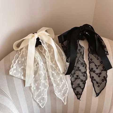 Französisch Spitze Schleife Band Haarklammer Elegant Satin Schleife Lang Quaste Kopfschmuck Für Damen Pferdeschwanz Halter Haarschmuck