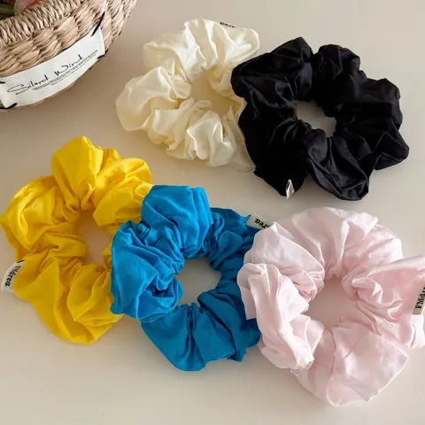 Solid Color Fabric Hair Scrunchie For Women Korean Style Basic Pleated Elastic Hair Band Ponytail Holder Hair Accessory
