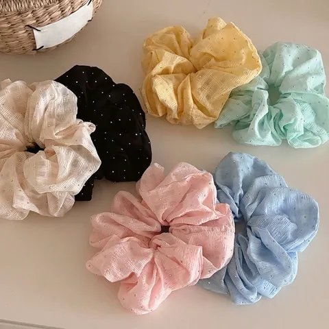 Französisch Elegantes Strass Stoff Haargummi Vintage Gitter Gefaltetes Großer Haargummi Elastischer Haarring Für Damen Mädchen