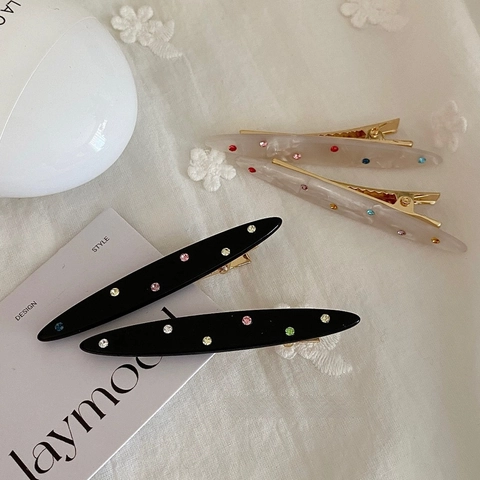 Pince à Cheveux en Acétate avec Strass Colorés Design Coréen pour Femmes Texture Marbre Minimaliste Pince Bec de Canard