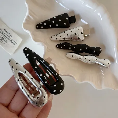 Französische Vintage Leder Polka Dot Haarspange Für Damen Stilvolle Silber Schwarze Legierung Haarnadeln Elegante Haarschmuck