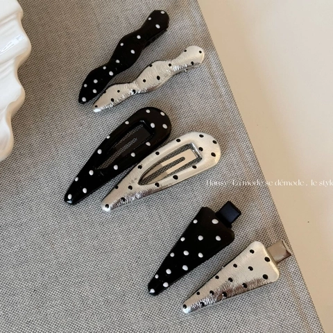 Französische Vintage Leder Polka Dot Haarspange Für Damen Stilvolle Silber Schwarze Legierung Haarnadeln Elegante Haarschmuck