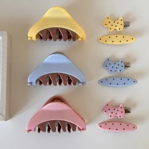 Pince à Cheveux Vintage Couleur Macaron à Pois en Résine Forme Requin Douce Forme Chien Animal Épingle à Cheveux Ovale Bec de Canard Femme Fille Accessoire Cheveux