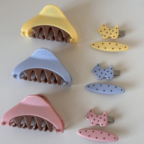 Pince à Cheveux Vintage Couleur Macaron à Pois en Résine Forme Requin Douce Forme Chien Animal Épingle à Cheveux Ovale Bec de Canard Femme Fille Accessoire Cheveux