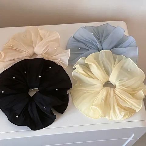 Eleganti Elastici per Capelli Oversize in Chiffon Coreano Con Perle Artificiali Accessori per Capelli Dolci per Donna
