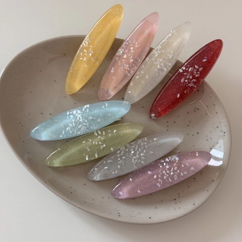 Pinza para el Pelo de Resina Ovalada con Brillo de Concha Tema Océano Clip de Pico de Pato Hecho a Mano Accesorio para Mujer