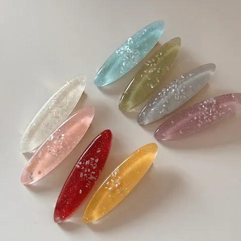Pinza para el Pelo de Resina Ovalada con Brillo de Concha Tema Océano Clip de Pico de Pato Hecho a Mano Accesorio para Mujer