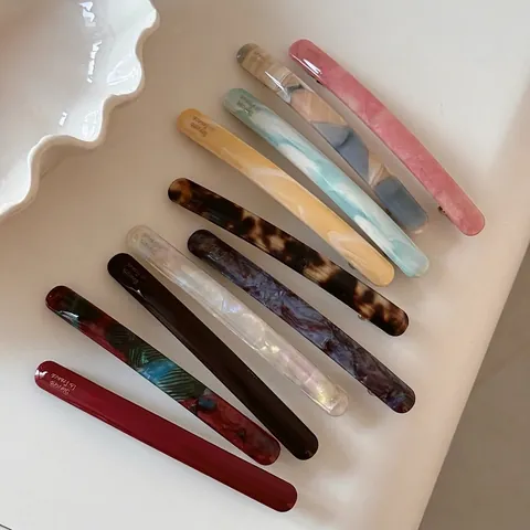 Fermaglio per Capelli Lineare in Acetato Stile Francese Motivo Marmo Barrette a Molla Semplice Clip Laterale per Coda di Cavallo Donna Elegante Accessorio per Capelli