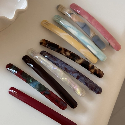Fermaglio per Capelli Lineare in Acetato Stile Francese Motivo Marmo Barrette a Molla Semplice Clip Laterale per Coda di Cavallo Donna Elegante Accessorio per Capelli
