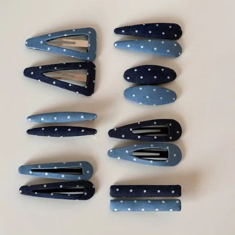 Korean Style Blue Denim Polka Dot Hair Clips For Women Geometric Alloy Cloth Wrapped Hairpins Sweet Hair Accessories