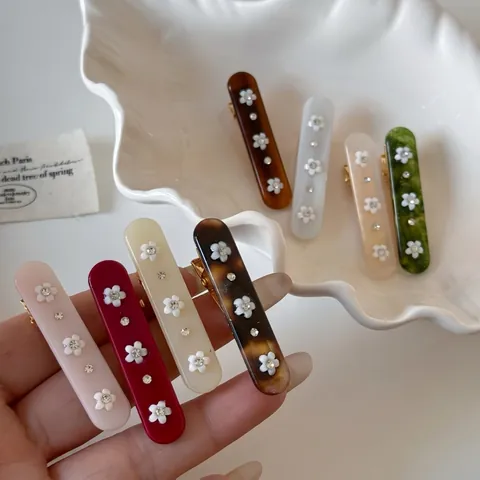 Molletta per Capelli Rettangolare in Acetato Vintage Con Fiore di Strass Elegante Fermaglio per Donna Ragazza Accessori per Capelli Stile Coreano