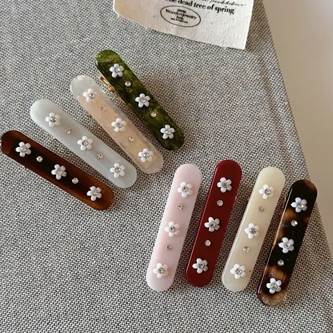 Molletta per Capelli Rettangolare in Acetato Vintage Con Fiore di Strass Elegante Fermaglio per Donna Ragazza Accessori per Capelli Stile Coreano