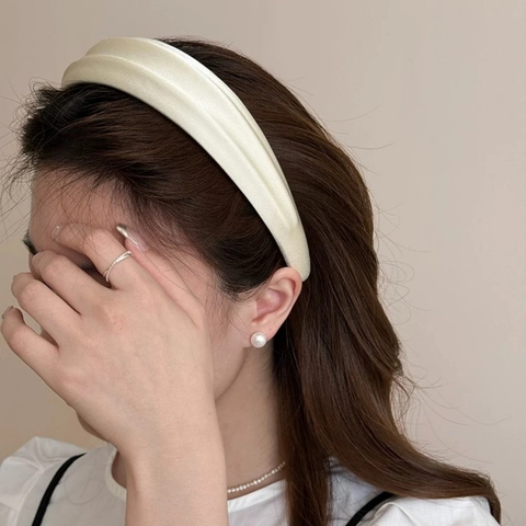 Cerchietto a Pieghe in Spugna di Raso Vintage Francese Tinta Unita Spesso Imbottito Design Alto Antiscivolo Elegante Copricapo Accessori per Capelli da Donna