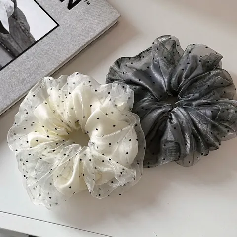 French Style Elegant Polka Dot Organza Scrunchies Double Layer Fabric Hair Ties Oversized Hair Rope Headwear For Women Daily