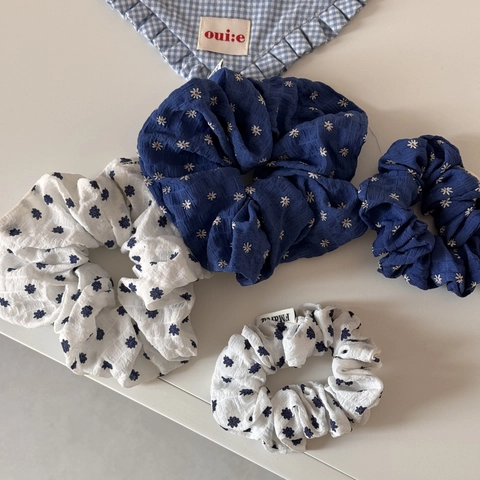 Coleteros de Tela Floral Azul Marino Vintage Dulce Patrón de Margarita Elásticos para el Cabello Bandas para el Pelo Grandes Pequeñas Accesorios para Mujer