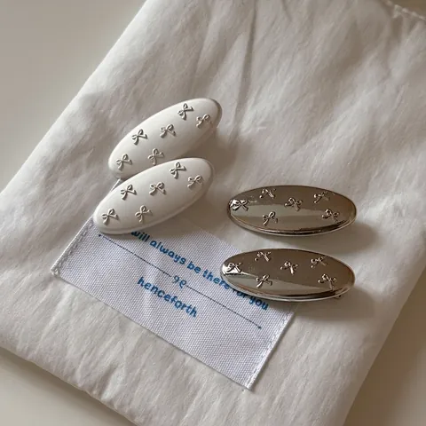 Japanischer Stil Silber Schleife Oval Haarspange Legierung Süße Schleife Haarnadeln Für Damen Tägliche Elegante Kopfbedeckung