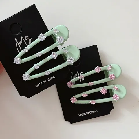 Exquisite Mint Green Rhinestone Duckbill Hair Clip Korean Style Geometric Side Clip Elegant Hair Accessories For Women
