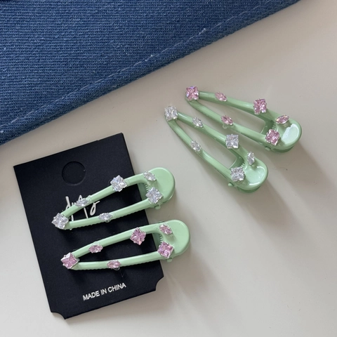 Exquisite Mint Green Rhinestone Duckbill Hair Clip Korean Style Geometric Side Clip Elegant Hair Accessories For Women