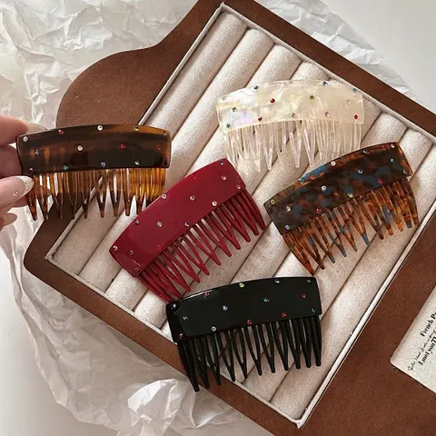Peine para el Cabello de Acetato Vintage Con Pedrería de Colores Estilo Coreano Horquilla Hecha a Mano para Mujer Accesorios para el Cabello Elegantes