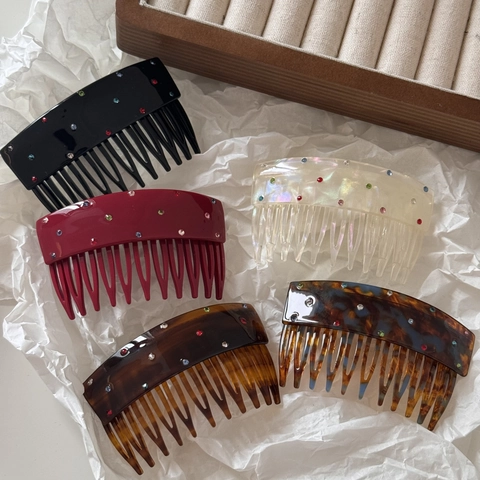 Peine para el Cabello de Acetato Vintage Con Pedrería de Colores Estilo Coreano Horquilla Hecha a Mano para Mujer Accesorios para el Cabello Elegantes