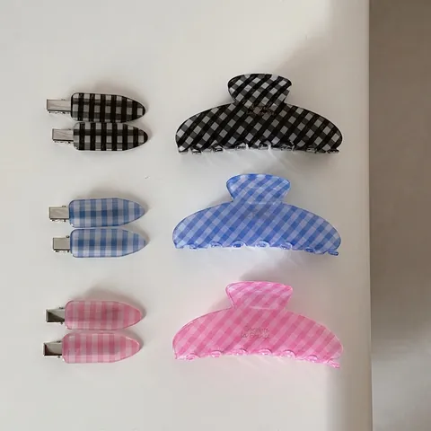 French Vintage Gingham Plaid Hair Claw Clips Large Acetate Bow Hairpin Duckbill Clips For Women Korean Fashion Hair Accessories