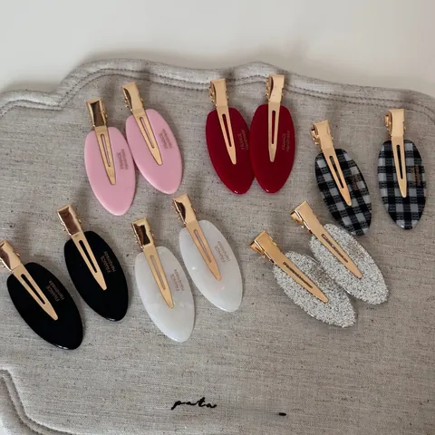 Minimalist Oval Acetate Non Marking Hair Clips Gold Label Duckbill Clips Handmade French Style Side Clips For Women Girls
