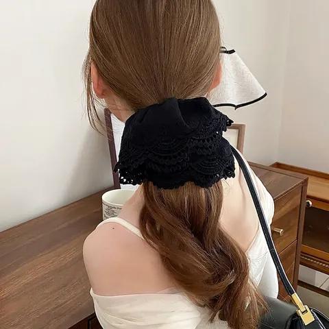 Bohemian Lace Scrunchie Oversized Hollow Out Floral Fabric Hair Tie For Women Vintage French Style Hair Accessories