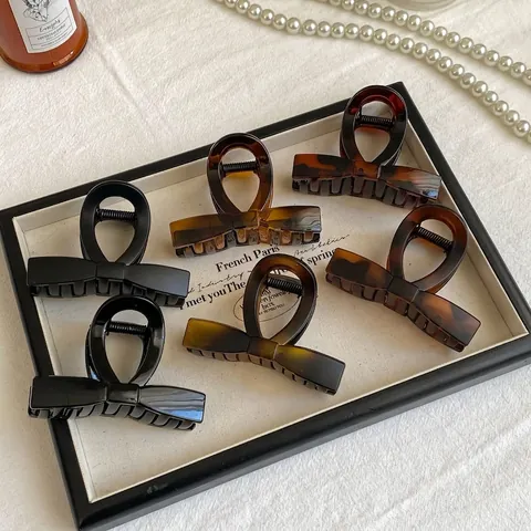 Elegante Molletta per Capelli a Fiocco Vintage Francese in Resina Acrilica Tartarugata Opaca Lucida Clip a Squalo da Donna