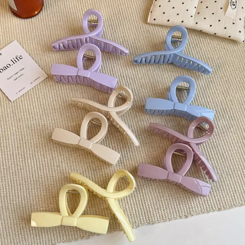 Korean Style Minimalist Hair Claw Clips For Women Sweet Macaron Color Plastic Bowknot Cross Hair Clips Fashion Hair Accessories