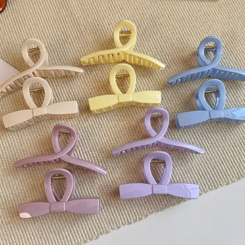 Korean Style Minimalist Hair Claw Clips For Women Sweet Macaron Color Plastic Bowknot Cross Hair Clips Fashion Hair Accessories