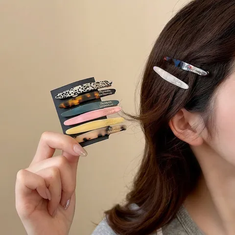 Fermaglio per Capelli a Foglia di Salice in Acetato Stile Francese Elegante Barrette in Cellulosa Minimalista con Scritte Oro