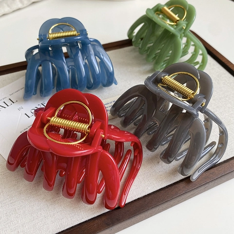 Large Acrylic Hair Claw Clips Korean Minimalist Solid Color Shark Clip For Women Thick Hair Non-Slip Hair Catch Accessories