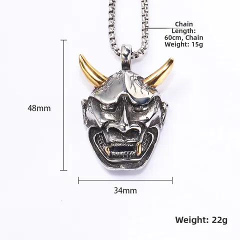 Japanse Stijl Hannya Masker Hanger Ketting Titanium Staal Punk Gothic Demon Schedel Masker Ketting Voor Mannen Vrouwen Hip Hop Sieraden Cadeau