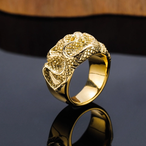 Anello Sigillo Uomo Punk Vintage Trama Scaglie Serpente Acciaio Titanio Placcato Oro Anello Banda Occhio Vipera Gioielli Regalo