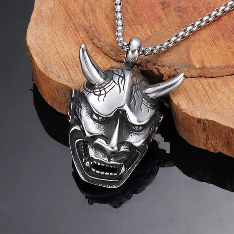 Halskette Im Japanischen Hannya Masken Stil Titanstahl Punk Gothic Dämon Totenkopf Maske Kette Für Herren Damen Hip Hop Schmuck Geschenk