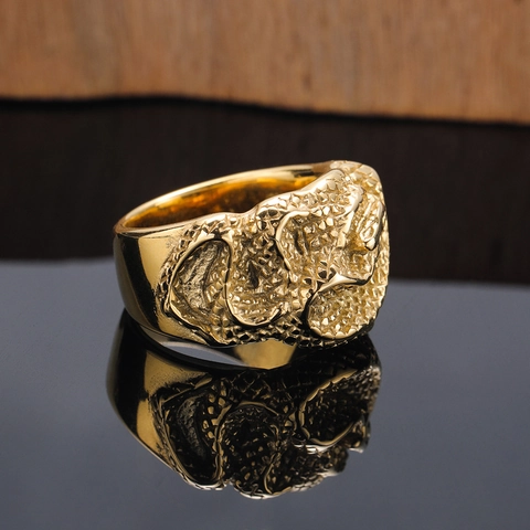 Anello Sigillo Uomo Punk Vintage Trama Scaglie Serpente Acciaio Titanio Placcato Oro Anello Banda Occhio Vipera Gioielli Regalo
