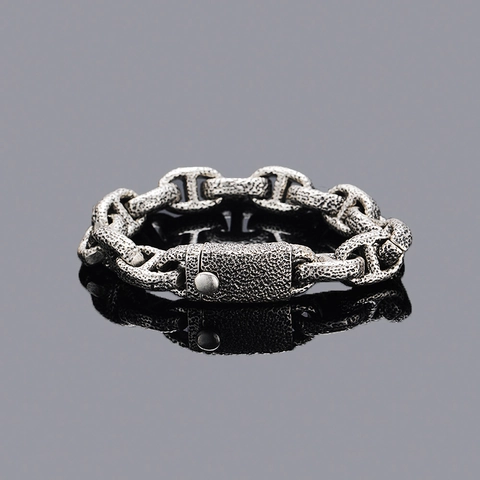 Vintage Distressed Stainless Steel Anchor Link Bracelet For Men Industrial Hip Hop H-shaped Chain Bracelet Jewelry Accessory