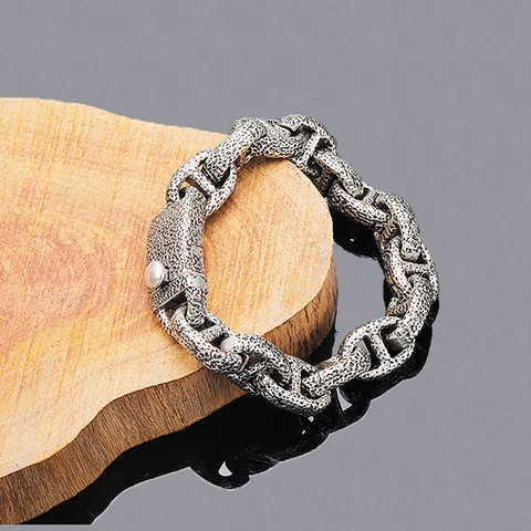 Vintage Distressed Stainless Steel Anchor Link Bracelet For Men Industrial Hip Hop H-shaped Chain Bracelet Jewelry Accessory