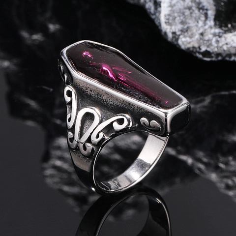 Gothic Coffin Mummy Skeleton Ring Men Titanium Steel Distressed Vintage Punk Rock Finger Jewelry Halloween Party Gift