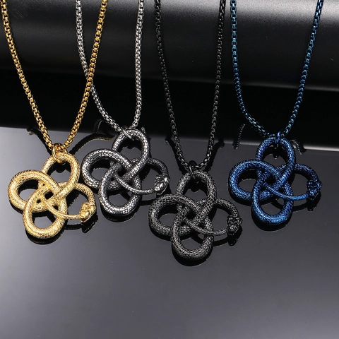 Vintage Ouroboros Snake Pendant Necklace Stainless Steel Gothic Punk Rock Jewelry For Men Women Twisted Animal Charm