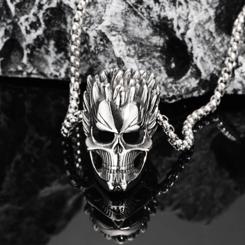 Collana Con Ciondolo a Teschio Gotico in Acciaio Inossidabile Gioielli Punk Rock Hip Hop da Uomo Pendente a Forma di Teschio retrò Accessori Streetwear