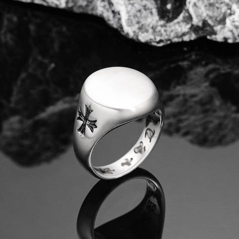 Vintage Titanium Staal Kruis Ring Voor Heren Punk Gothiek Zegelring Retro Kruisbloem Vingerring Sieraden Mode Accessoires