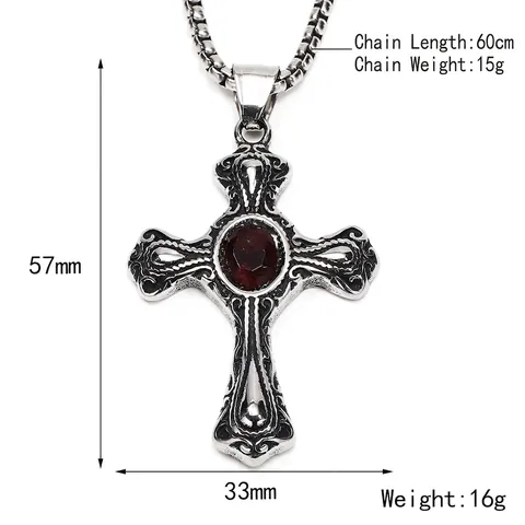 Collana con Ciondolo a Croce Gotica Retro in Acciaio Inossidabile Zirconia Hip Hop Punk Streetwear Gioielli per Uomo Ragazzo Regalo