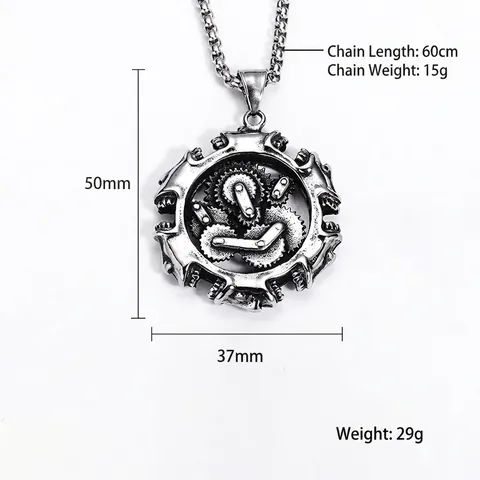 Collana con Pendente a Forma di Teschio e Ingranaggio in Acciaio al Titanio Vintage Punk per Uomo Gioielli in Stile Industriale Meccanico Distressed Senza Catena o con Catena di Perle