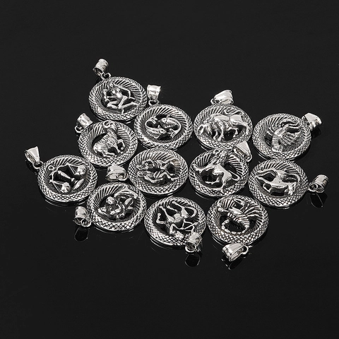 Collana con Ciondolo Cavo Medaglione Rotondo 12 Segni Zodiacali in Acciaio al Titanio Vintage Gioielli Costellazione Hip Hop Uomo